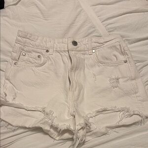 Zara Mid-rise White Jean Shorts